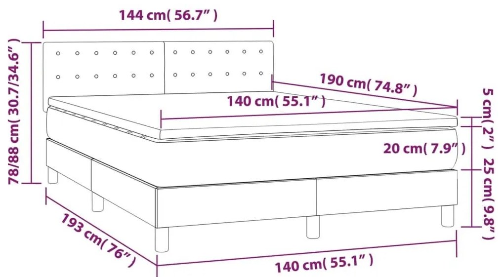 Κρεβάτι Boxspring με Στρώμα &amp; LED Λευκό 140x190 εκ. Συνθ. Δέρμα - Λευκό