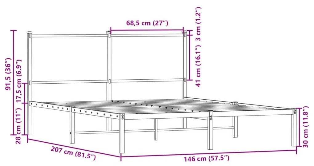 Πλαίσιο Κρεβατιού με Κεφαλάρι Sonoma Δρυς 140x200 εκ. Μεταλλικό - Καφέ