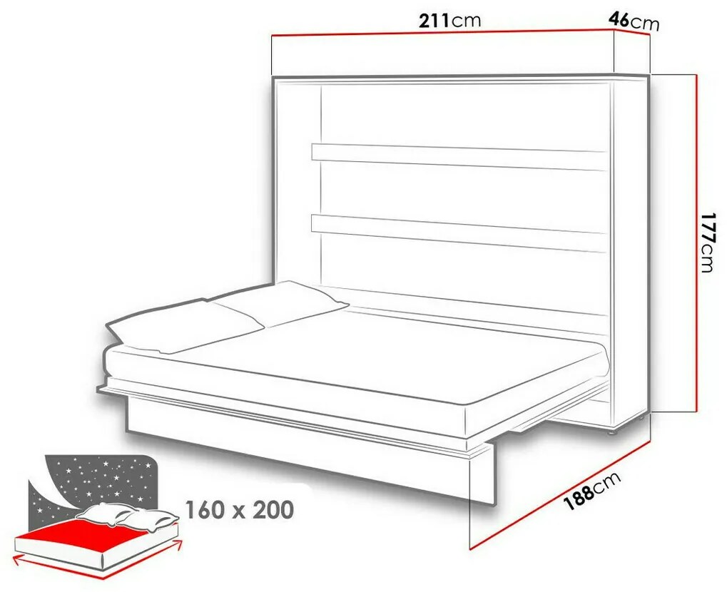 Κρεβάτι - ντουλάπα Concept Pro Lenart AH115, Διπλό, Άσπρο, 160x200, Πλαστικοποιημένη μοριοσανίδα, Ινοσανίδες μέσης πυκνότητας, Τάβλες για Κρεβάτι, 188cm