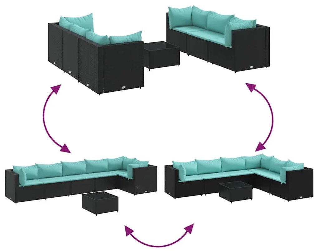 vidaXL Σαλόνι Κήπου 7 Τεμαχίων Μαύρο από Συνθετικό Ρατάν με Μαξιλάρια