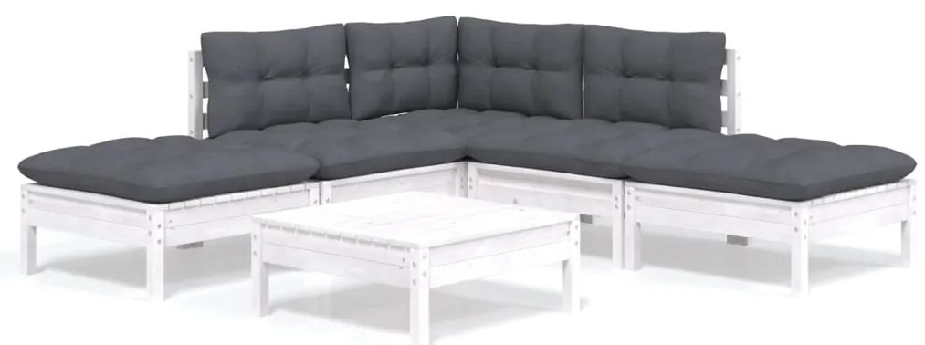 vidaXL Σαλόνι Κήπου Σετ 6 Τεμαχίων Λευκό από Ξύλο Πεύκου με Μαξιλάρια