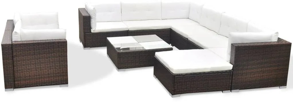 vidaXL Σαλόνι Κήπου 10 Τεμαχίων Καφέ από Συνθετικό Ρατάν με Μαξιλάρια