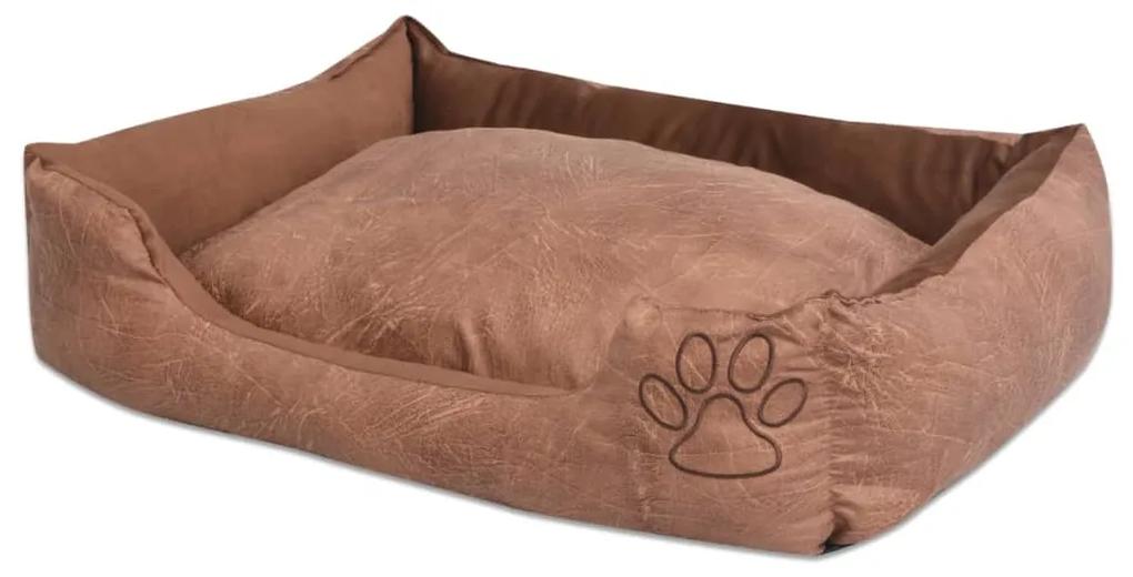 Κρεβάτι Σκύλου Μπεζ Μέγεθος S από Συνθετικό Δέρμα με Μαξιλάρι
