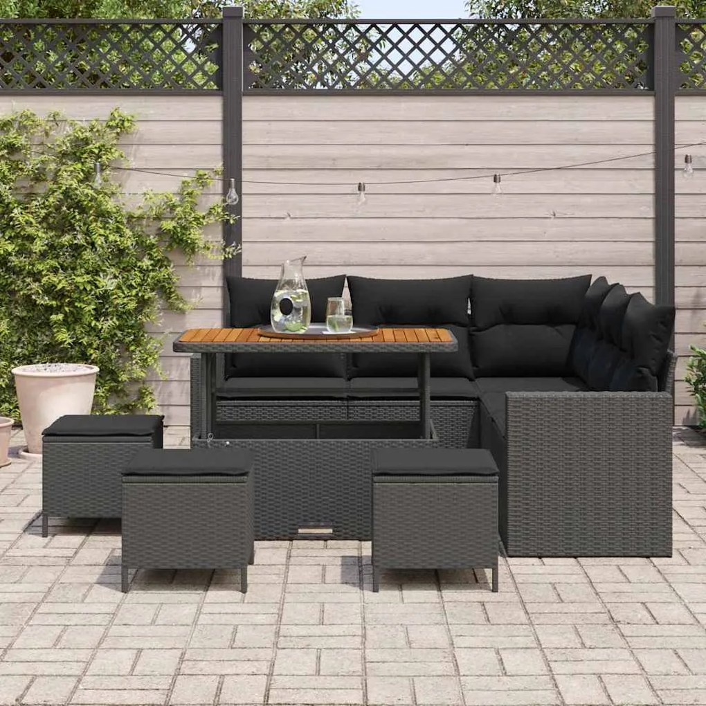 vidaXL Σετ Καναπέ Κήπου 9 pcs Μαύρο συνθετικό ρατάν