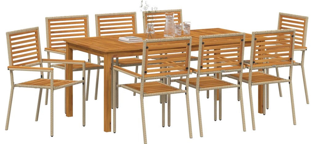 vidaXL Σετ Τραπεζαρίας Κήπου 9 pcs Μπεζ 180 x 90 x 75 cm