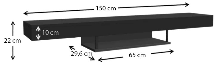 Έπιπλο τηλεόρασης επιτοίχιο Albares Megapap από μελαμίνη με LED χρώμα μαύρο 150x29,6x22εκ.