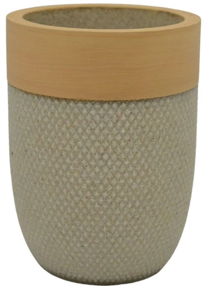 Ποτηροθήκη Με Ανάγλυφη Υφή 7,4x7,4x10cm Beige Ankor Polyresin