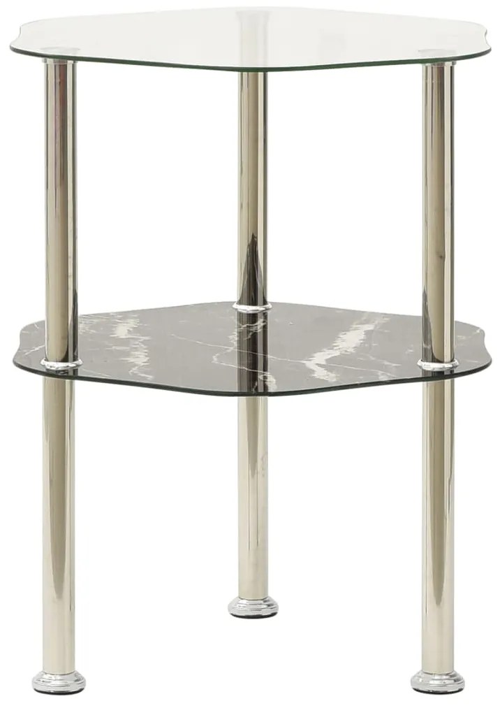 vidaXL Βοηθ. Τραπέζι 2 Επ. Διαφ. &amp; Μαύρο Μάρμαρο 38x38x50εκ Ψημ. Γυαλί