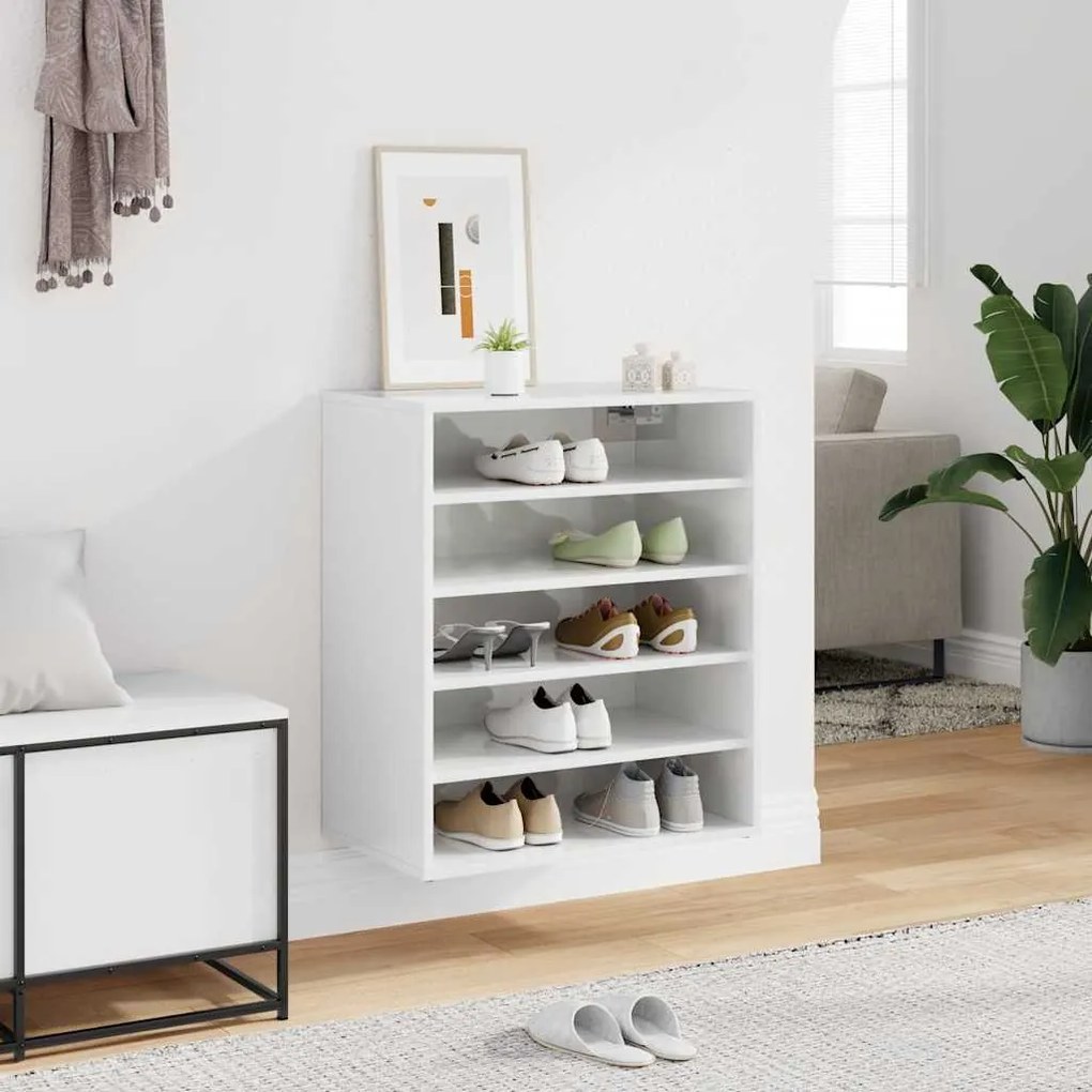 vidaXL Παπουτσοθήκη Γυαλιστερό Λευκό 60 x 35 x 70 εκ. από Μοριοσανίδα