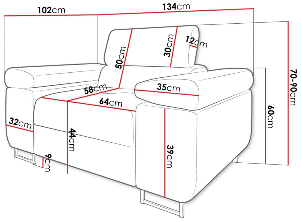 Πολυθρόνα Comfivo S106, Γκρι, 70x134x102cm, 47 kg, Ταπισερί, Πόδια: Μέταλλο | Epipla1.gr