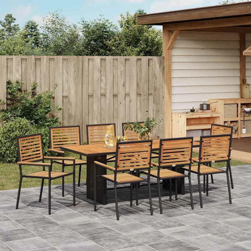 vidaXL Σέτ φαγητού για κήπο 9 pcs Μαύρο, Καφέ 190 x 80 x 75 εκ.