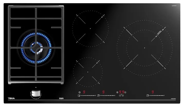 Teka JZC 94313 ABN Κεραμική εστία με συνδυασμό εστιών γκαζιού &amp; επαγωγής 90cm Μαύρη