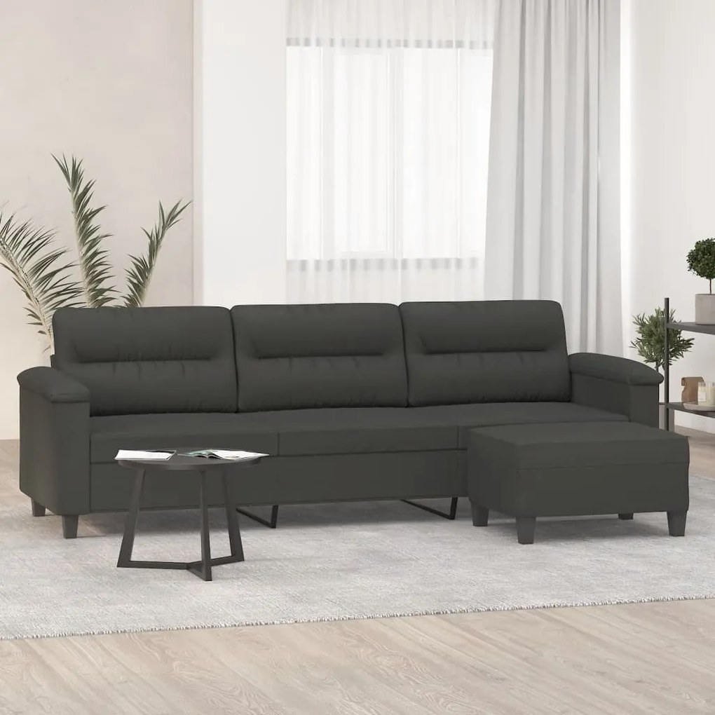 vidaXL Καναπές Τριθέσιος Σκούρο Γκρι 210 εκ. Ύφασμα Μικροϊνών Υποπόδιο