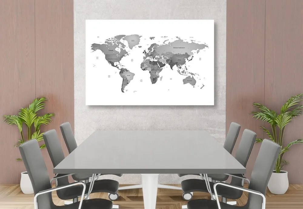Εικόνα στον παγκόσμιο χάρτη φελλού σε ασπρόμαυρα χρώματα - 120x80  color mix