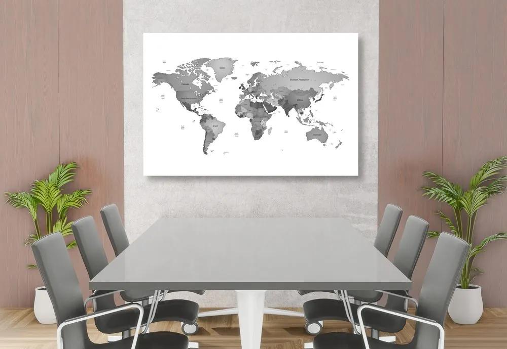 Εικόνα στον παγκόσμιο χάρτη φελλού σε ασπρόμαυρα χρώματα - 90x60  arrow