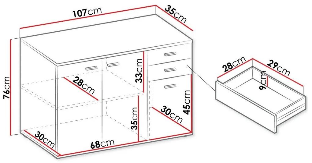 Σιφονιέρα Tucson 132, Άσπρο, Με συρτάρια και ντουλάπια, Αριθμός συρταριών: 2, 76x107x35cm, 33 kg | Epipla1.gr