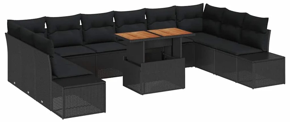 vidaXL Σετ Καναπέ Κήπου με αποθήκευση 11 pcs Μαύρο Πολυ ράταν