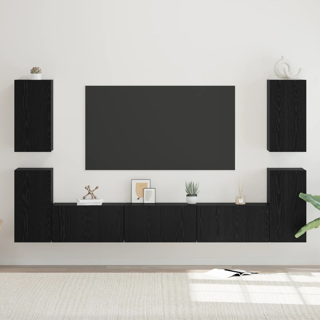 vidaXL Σετ επίπλου τηλεόρασης 7 pcs Μαύρη δρυς Επεξεργασμένο ξύλο