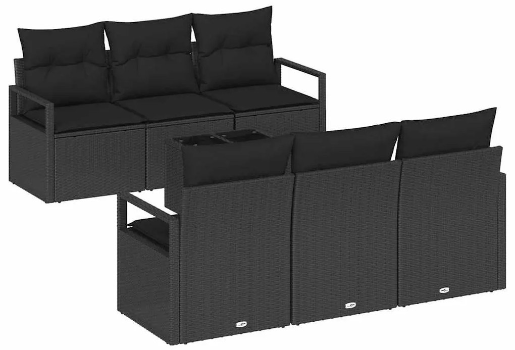 vidaXL Σετ Καναπέ Κήπου με μαξιλάρι 7 pcs Μαύρο συνθετικό ρατάν