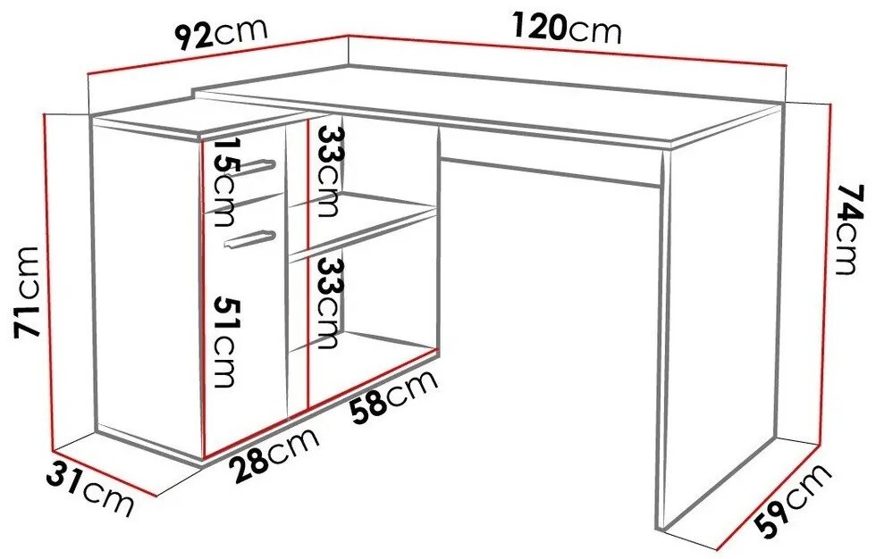 Γωνιακό τραπέζι γραφείου Bristol 165, Με πόρτες, Με συρτάρια, Γωνιακός, Ο αριθμός των θυρών: 1, Αριθμός συρταριών: 1, 74x120x92cm, 36 kg, Ανθρακί