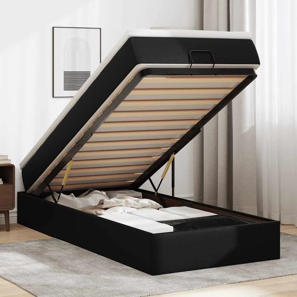 vidaXL Οθωμανικό κρεβάτι με στρώμα Μαύρο 80x200cm Faux Leather