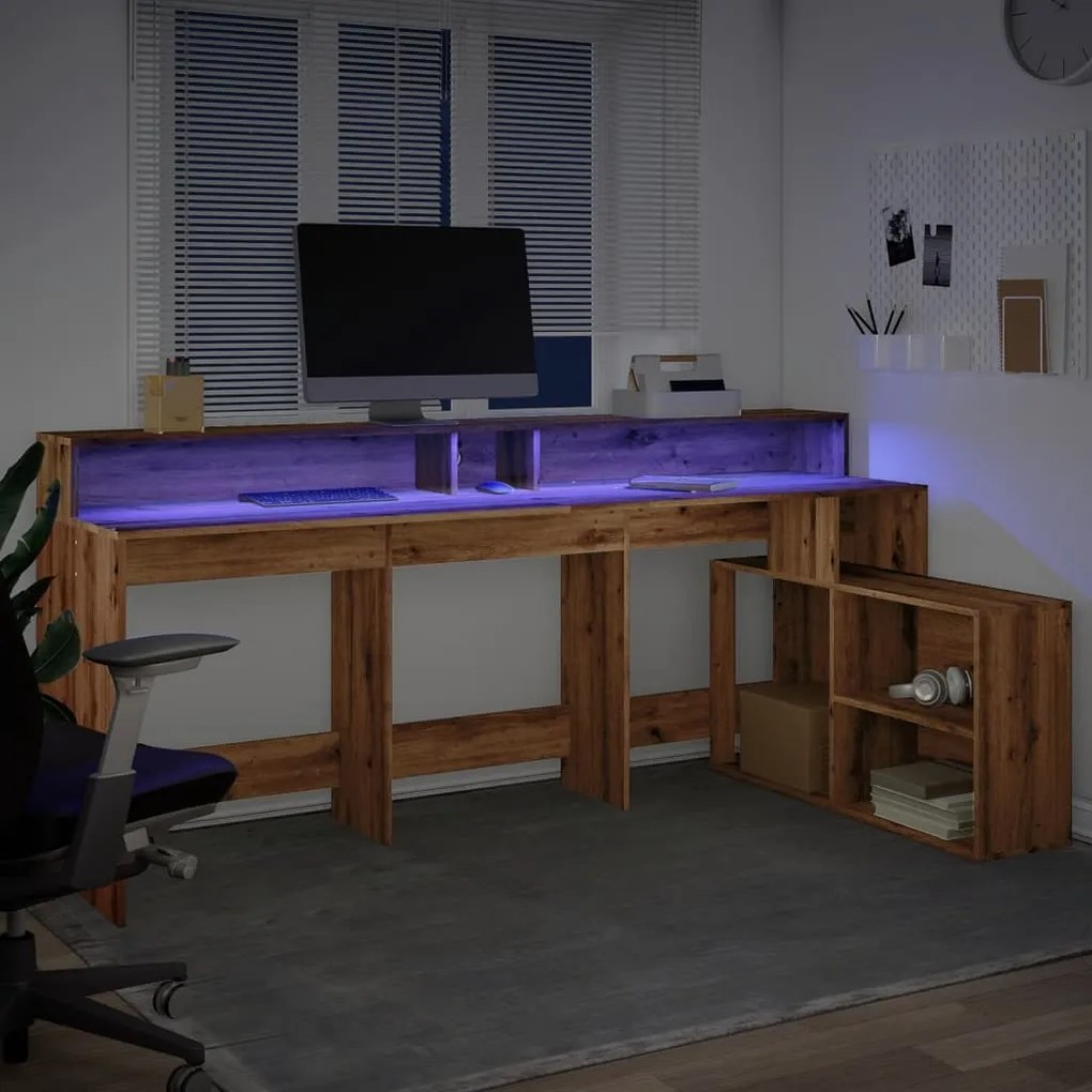 vidaXL Γραφείο με LED Αρτισιανή Δρυς 200x104x91 εκ. Επεξεργασμένο Ξύλο