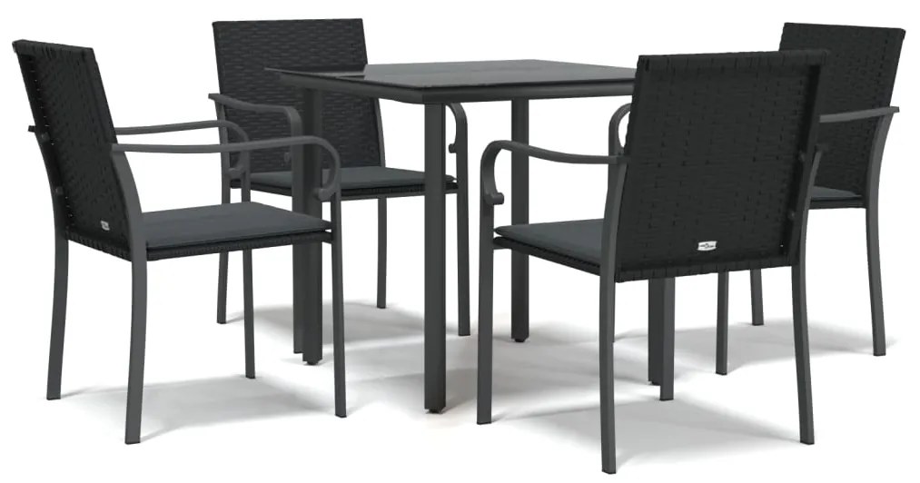 vidaXL Σετ Τραπεζαρίας Κήπου 5 τεμ. Συνθ. Ρατάν / Ατσάλι με Μαξιλάρια