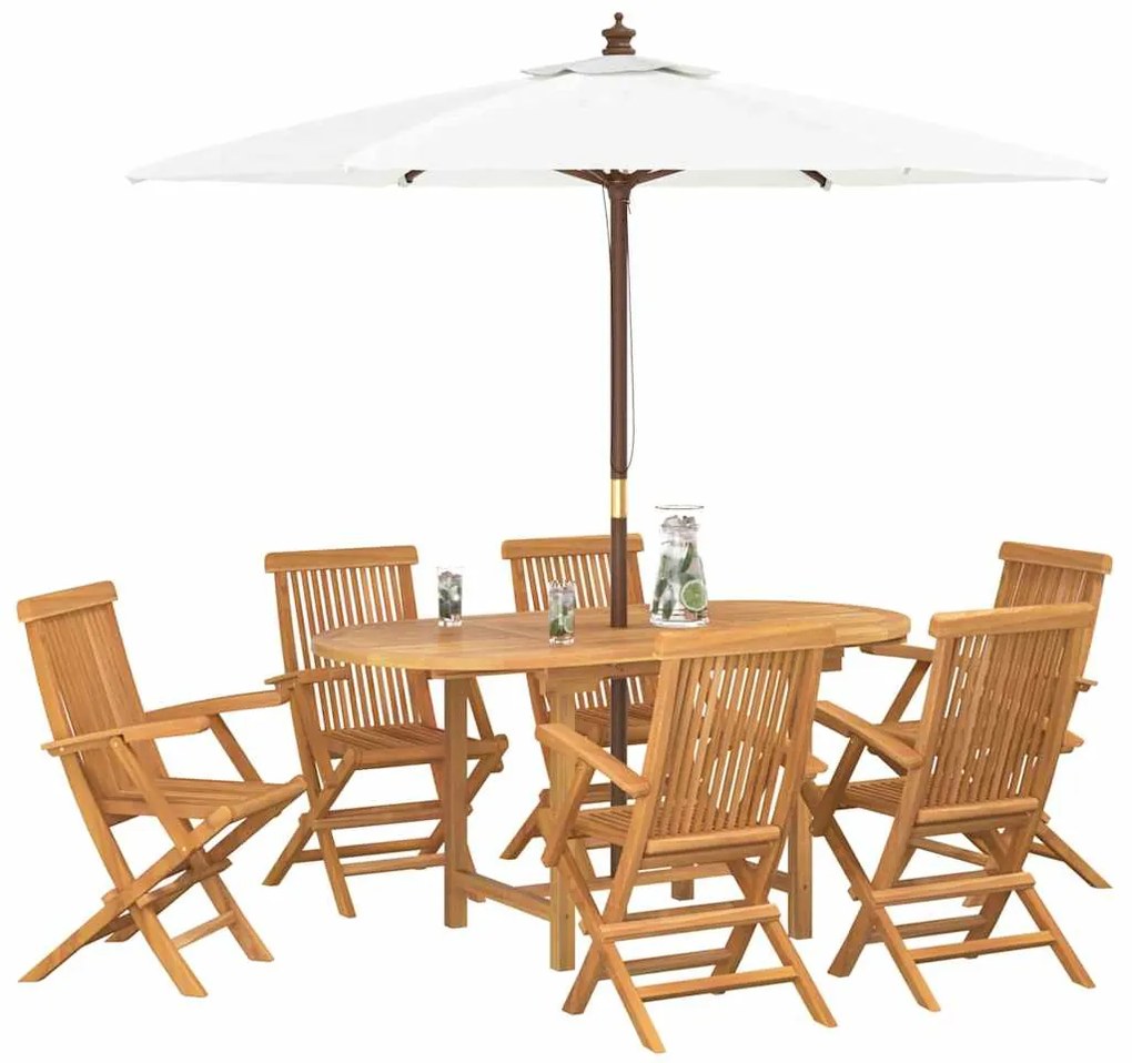 vidaXL Σέτ φαγητού για κήπο 7 pcs Καφέ Μασίφ ξύλο teak