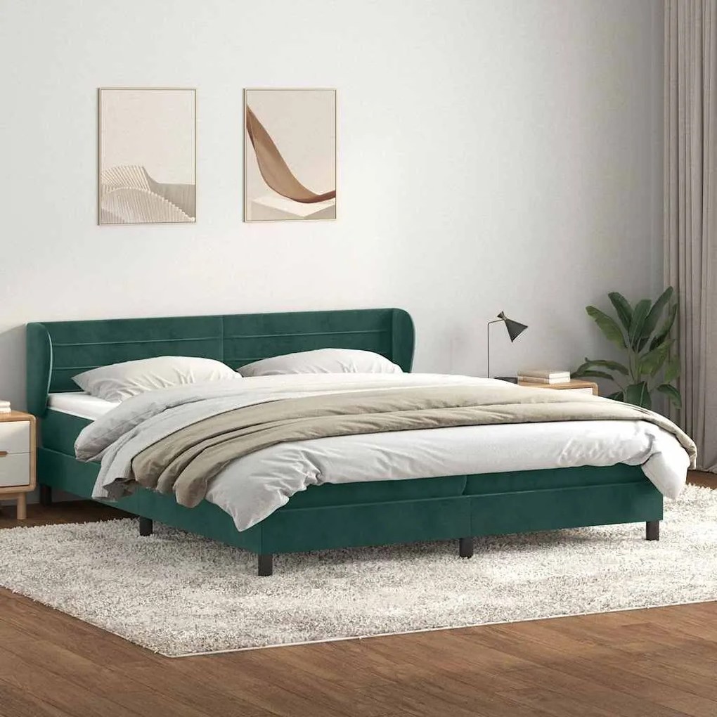 Box Spring Κρεβάτι με στρώματα Σκούρο πράσινο Βελούδινο - Πράσινο