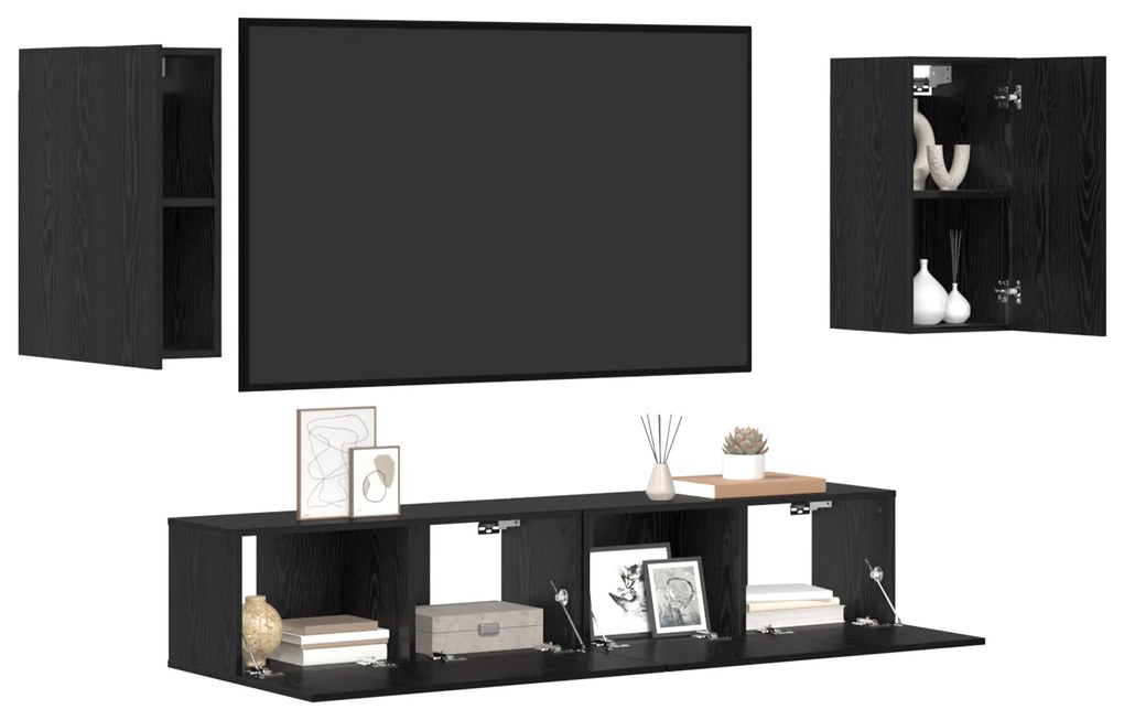 vidaXL Σετ επίπλου τηλεόρασης 4 pcs Μαύρη δρυς 160 x 30 x 30 εκ.