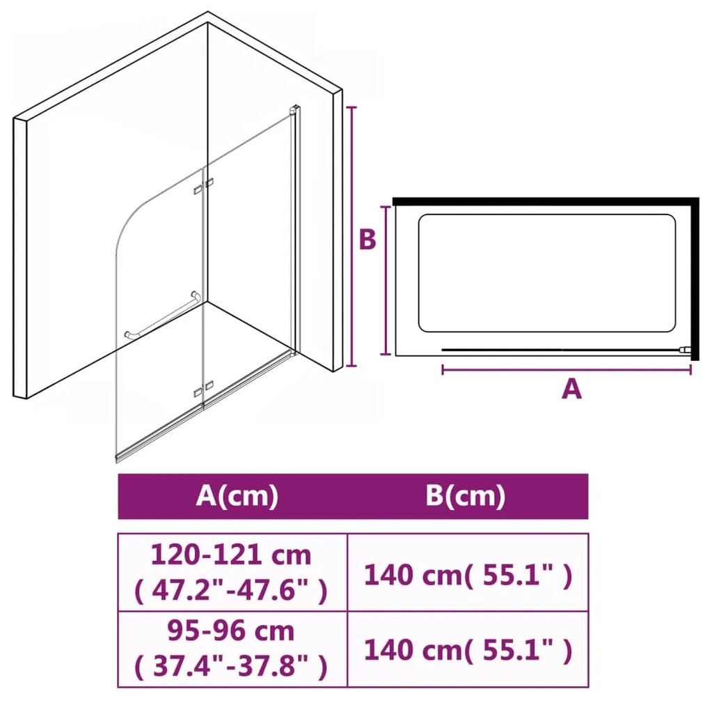 Καμπίνα Μπανιέρας με 2 Πάνελ Πτυσσόμενη 120 x 140 εκ. από ESG