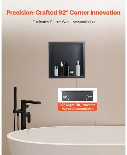 VEVOR Shower Niche 33.0 x 33.0 x 10.2 cm Recessed Wall Shelf Stainless Steel Black