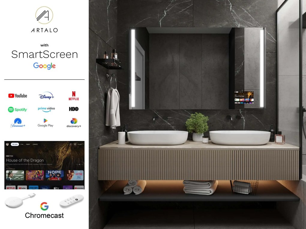 SMART καθρέφτης με φωτισμό LED M4 premium + SmartScreen with Google Chromecast