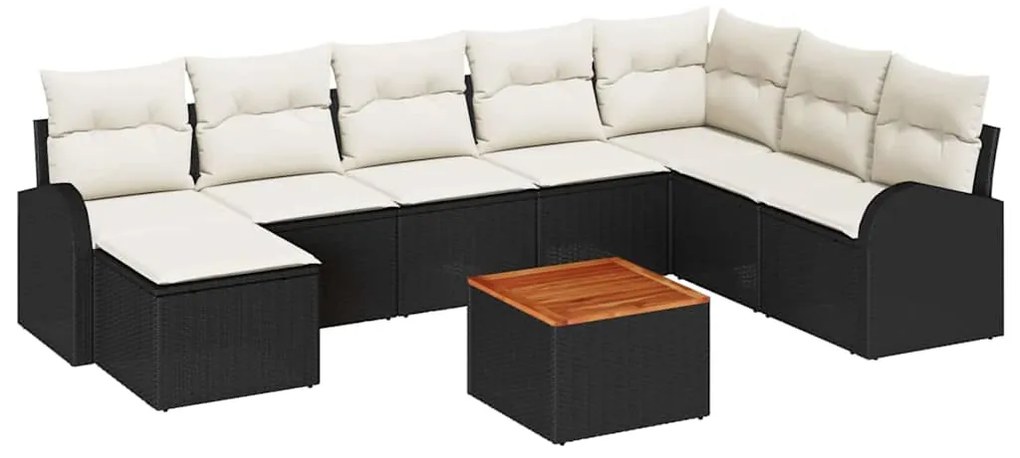 vidaXL Σετ Καναπέ Κήπου με μαξιλάρι 9 pcs Μαύρο Πολυ ράταν