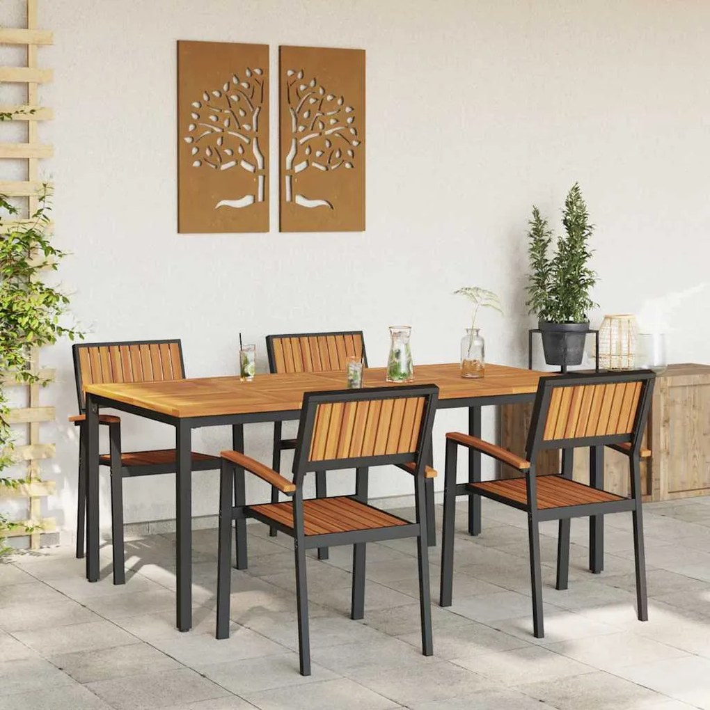 vidaXL Σέτ φαγητού για κήπο 5 pcs Μαύρο και καφέ 180 x 90 x 75 cm