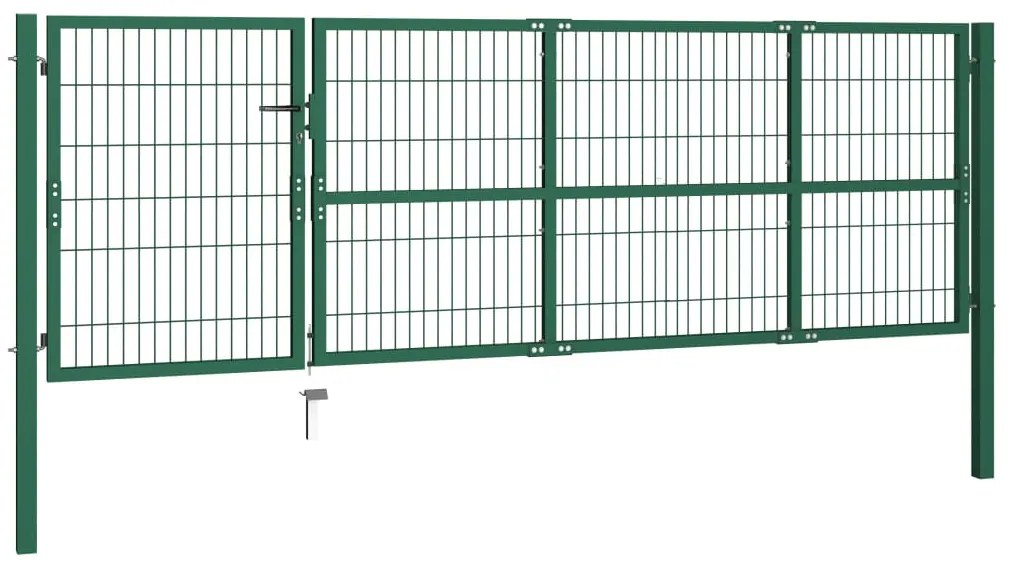 vidaXL Πύλη Φράχτη Κήπου με Στύλους 350x100 εκ. Ατσάλινο Πράσινο