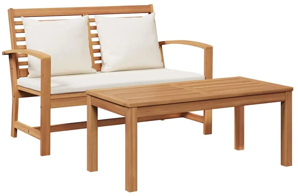 vidaXL παγκάκι με μαξιλάρι 2 pcs Καφέ και Κρέμα Στερεό Ξύλο Τίκ