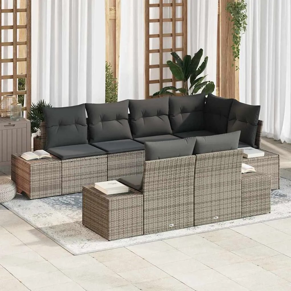 vidaXL Σετ Καναπέ Κήπου 7 pcs Γκρι Πολυ rattan, βαμμένο ατσάλι