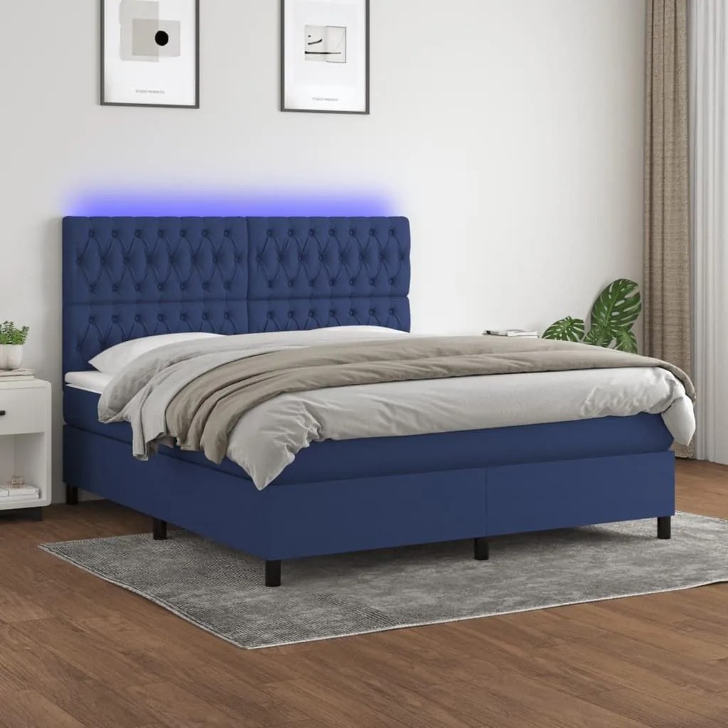 ΚΡΕΒΑΤΙ BOXSPRING ΜΕ ΣΤΡΩΜΑ &amp; LED ΜΠΛΕ 180X200 ΕΚ. ΥΦΑΣΜΑΤΙΝΟ 3135139