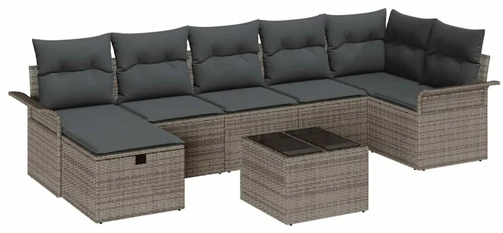 vidaXL Σετ Καναπέ Κήπου με μαξιλάρι 8 pcs Γκρι Πολυ ράταν