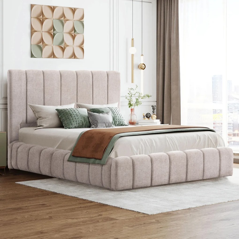 ΚΡΕΒΑΤΙ ΔΙΠΛΟ ΜΕ ΣΤΡΩΜΑ &amp; ΑΠΟΘ.ΧΩΡΟ REMO HM21167 ΜΠΕΖ ΜΠΟΥΚΛΕ--ΓΙΑ 160x200εκ