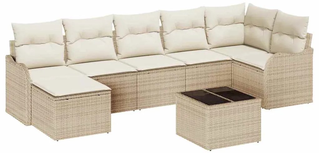 vidaXL Σετ Καναπέ Κήπου με μαξιλάρι 8 pcs Μπεζ Πολυ ράταν