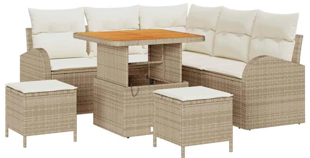 vidaXL Σετ Καναπέ Κήπου με μαξιλάρι 8 pcs Μπεζ Πολυ ράταν
