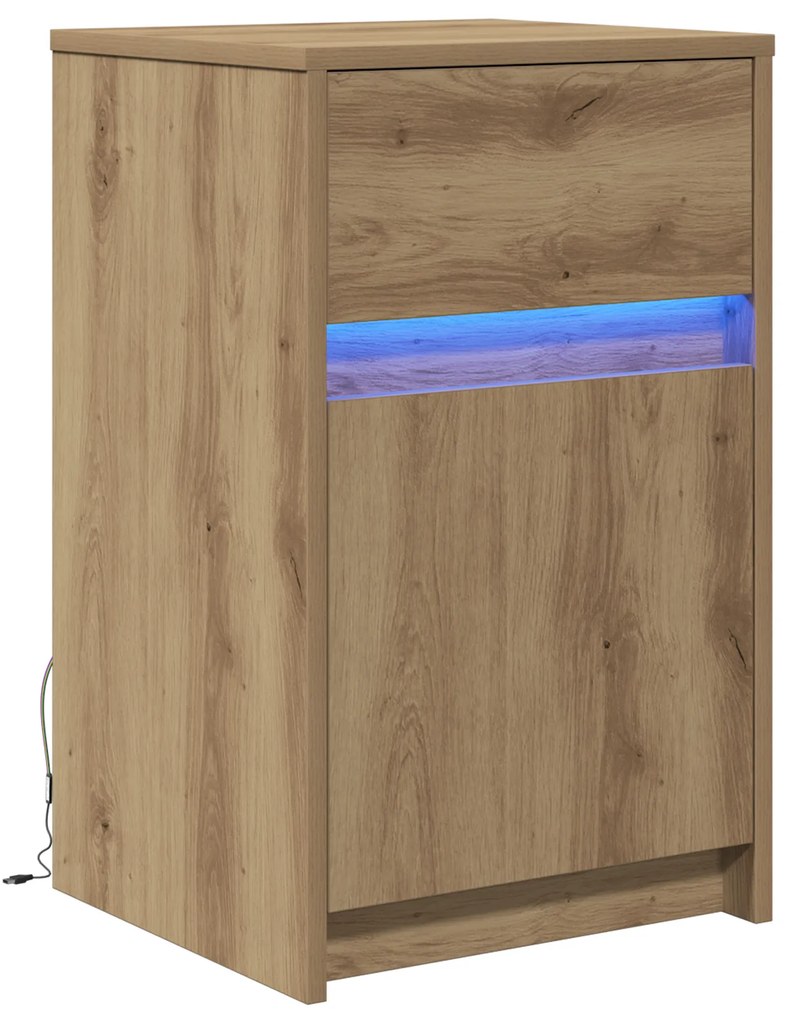 vidaXL LED Κρεβατάκι Ντουλάπα με συρτάρι artisan δρυς 38 x 34 x 61 εκ.