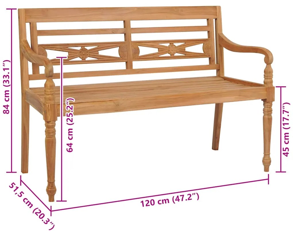 vidaXL Παγκάκι Batavia 120 εκ. από Ξύλο Teak