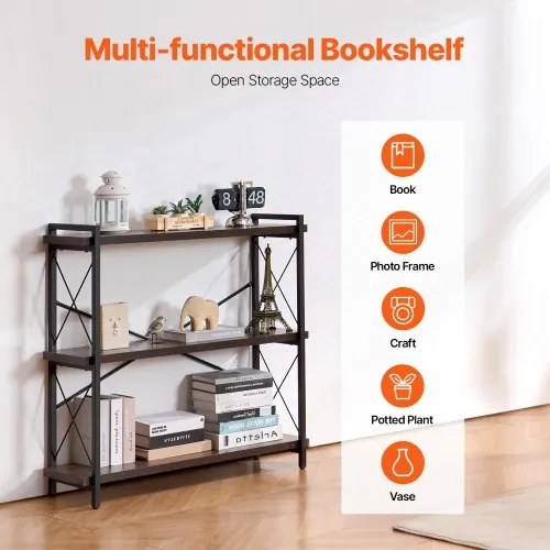 VEVOR Metal Bookshelf Rustic Bookshelf 3-Tier for Living room Bedroom &amp; Office