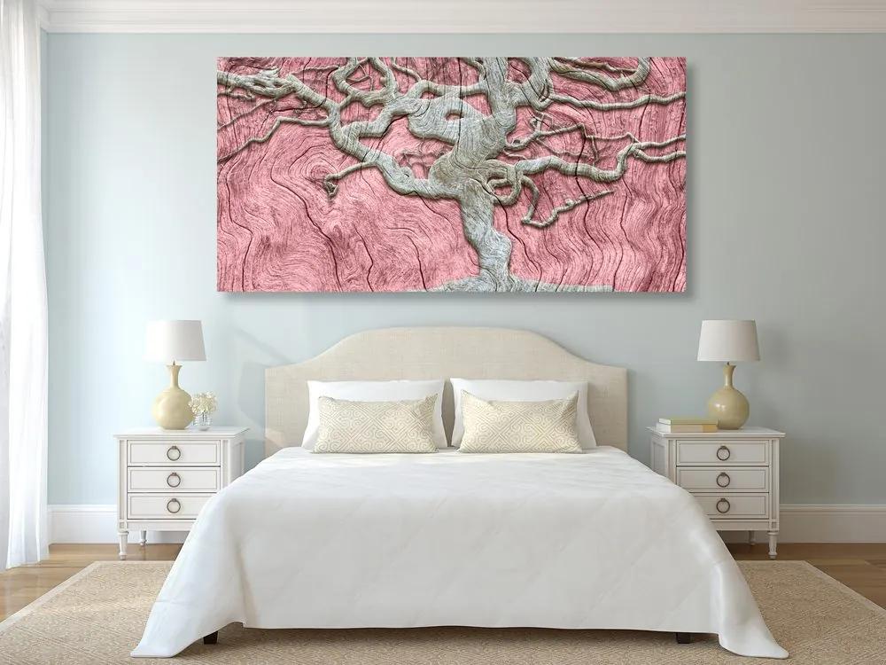 Αφηρημένη εικόνα δέντρο σε ξύλο με ροζ αντίθεση - 120x60