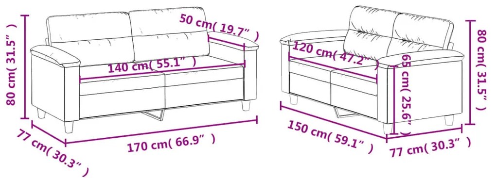 vidaXL Σετ Σαλονιού 2 Τεμαχίων Taupe από Ύφασμα Μικροϊνών με Μαξιλάρια