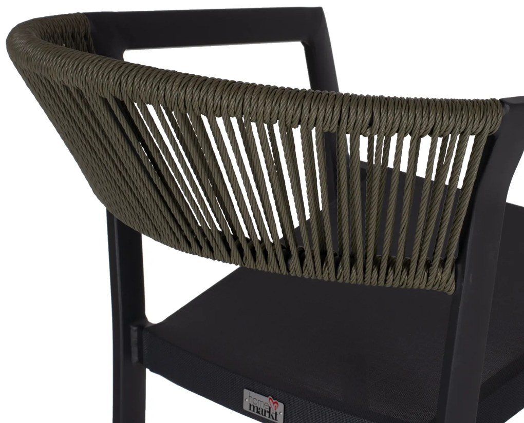 Σκαμπό Αλουμινίου Ανθρακί με Μπράτσα-Rattan Χακί Textline 56x58x105 Υ Εκ.