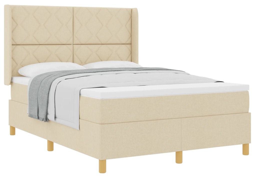 vidaXL Κρεβάτι Box Spring με Στρώμα Κρεμ 140x200 εκ Υφάσματος